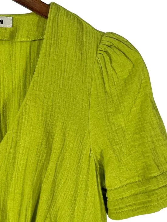 Boden Lime Green Cotton Midi Dress Empire Waist Puff Sleeve 2R - Picture 8 of 12